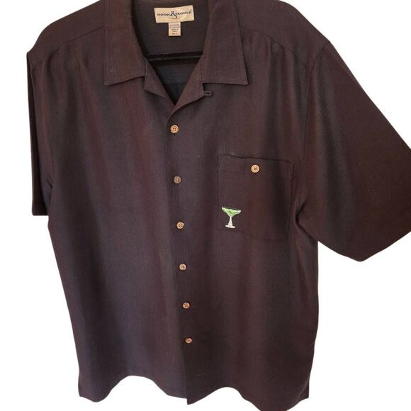 Hook & Tackle Mens Short Sleeve Embroidered Button-up Shirt Black Large - Picture 15 of 15